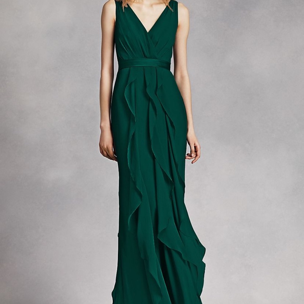 Vera Wang WHITE Chiffon Ruffle bridesmaid dress